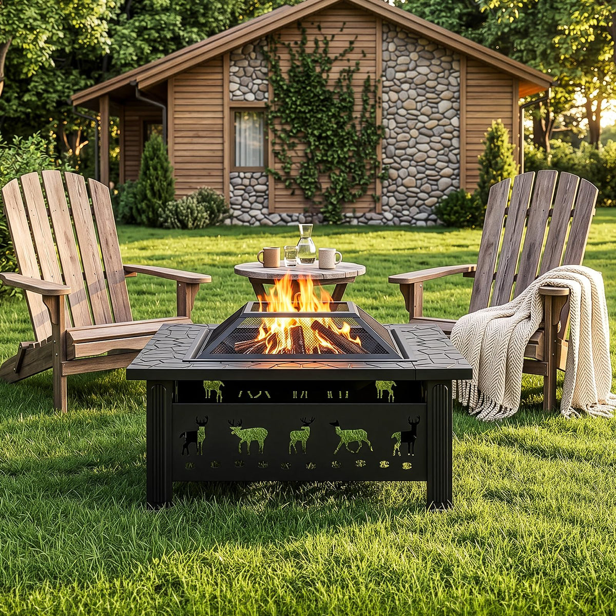 32 Inch Square Metal Patio Fire Pit Table T612431