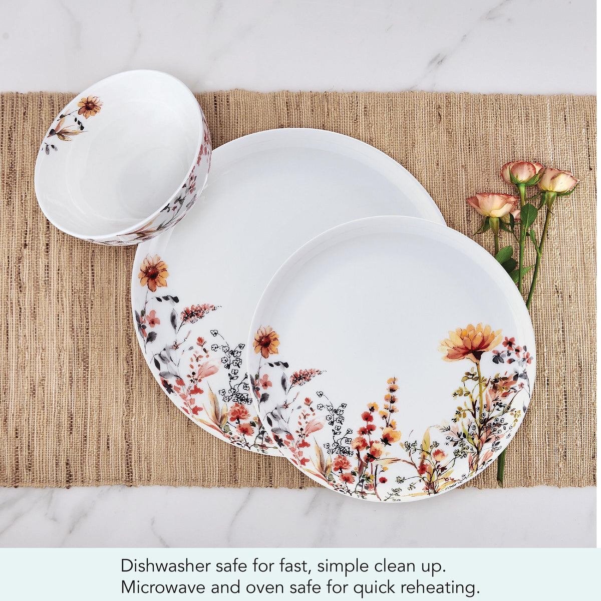 12 Piece Floral Bone China Dinnerware Set P6716