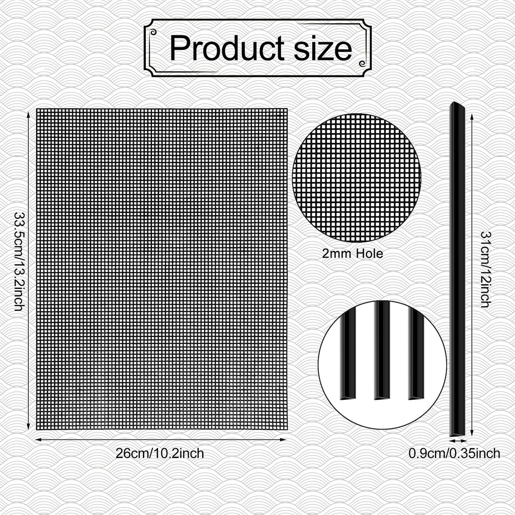 Black 4 Pcs Plastic Mesh Sheets W5291
