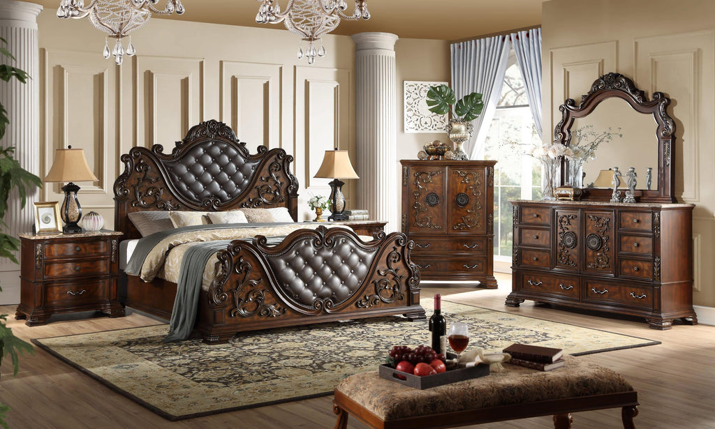 Cherry Wooden 3 Drawer Nightstand with Marble Top W4621