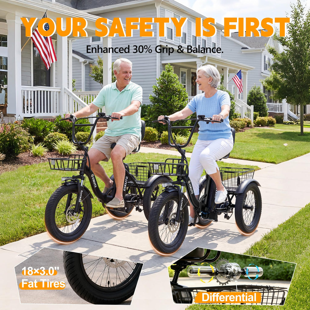 Electric Tricycle for Adults, 1200W Folding E-Trike, 48V 13Ah Battery, 18" Fat Tire 3-Wheel Electric Bike I154