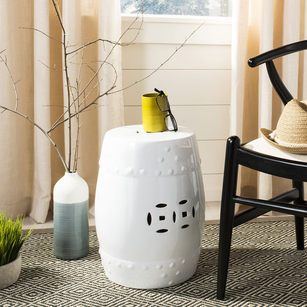 White Ceramic Garden Stool A874