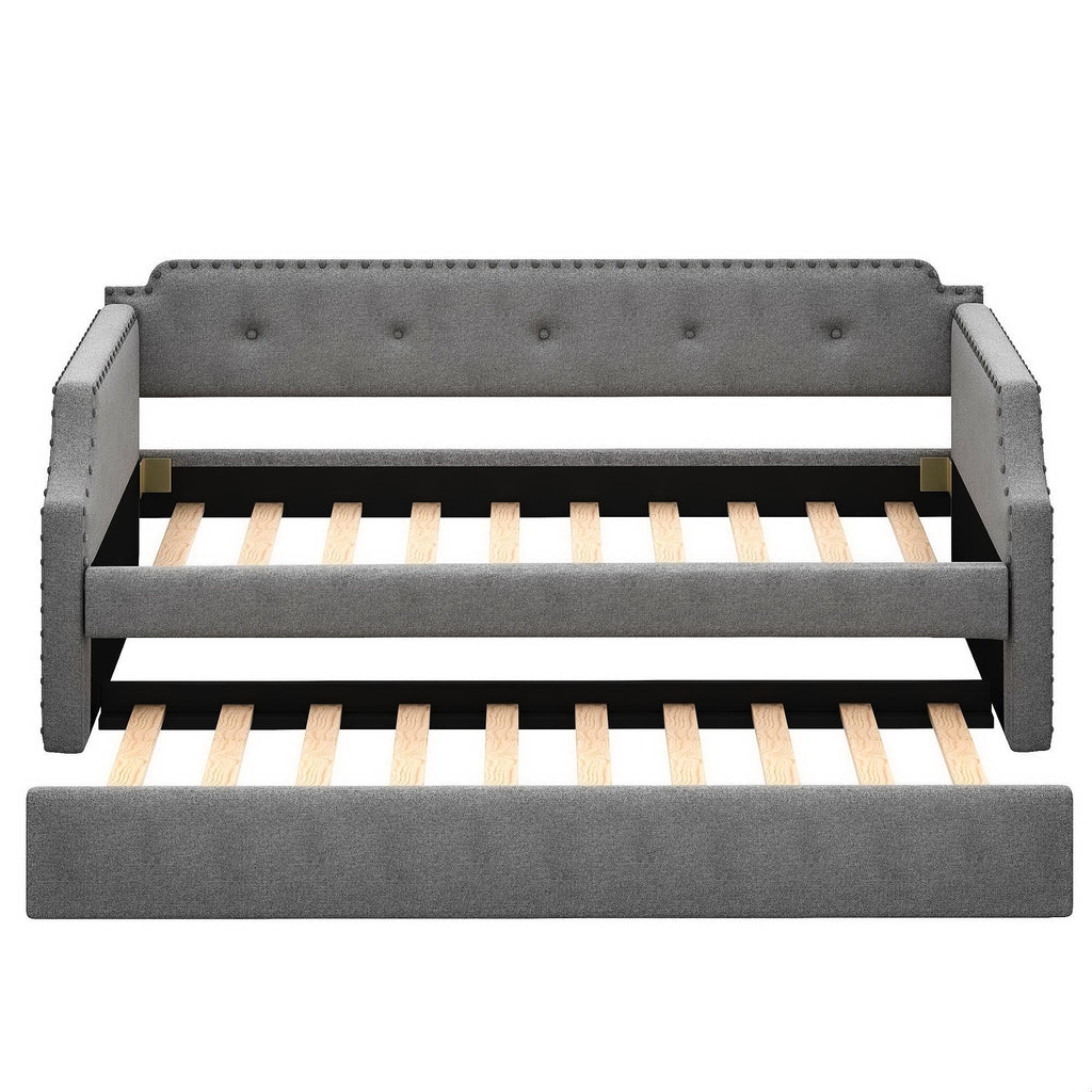 Gray Linen Upholstered Twin Daybed with Trundle X867