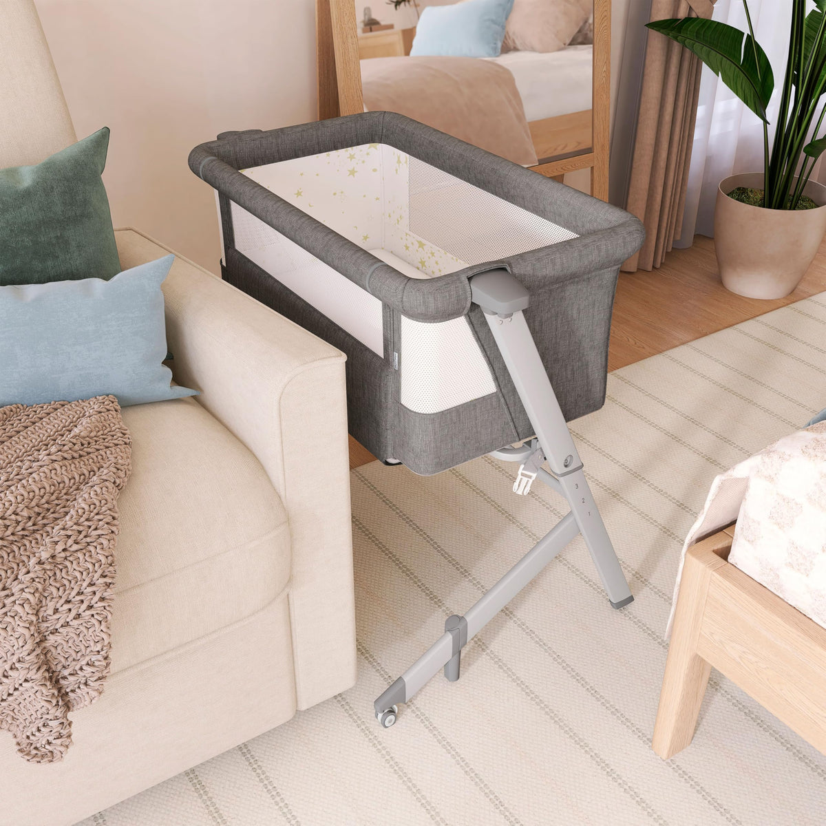 Grey Adjustable Height Bassinet & Bedside Sleeper X76381