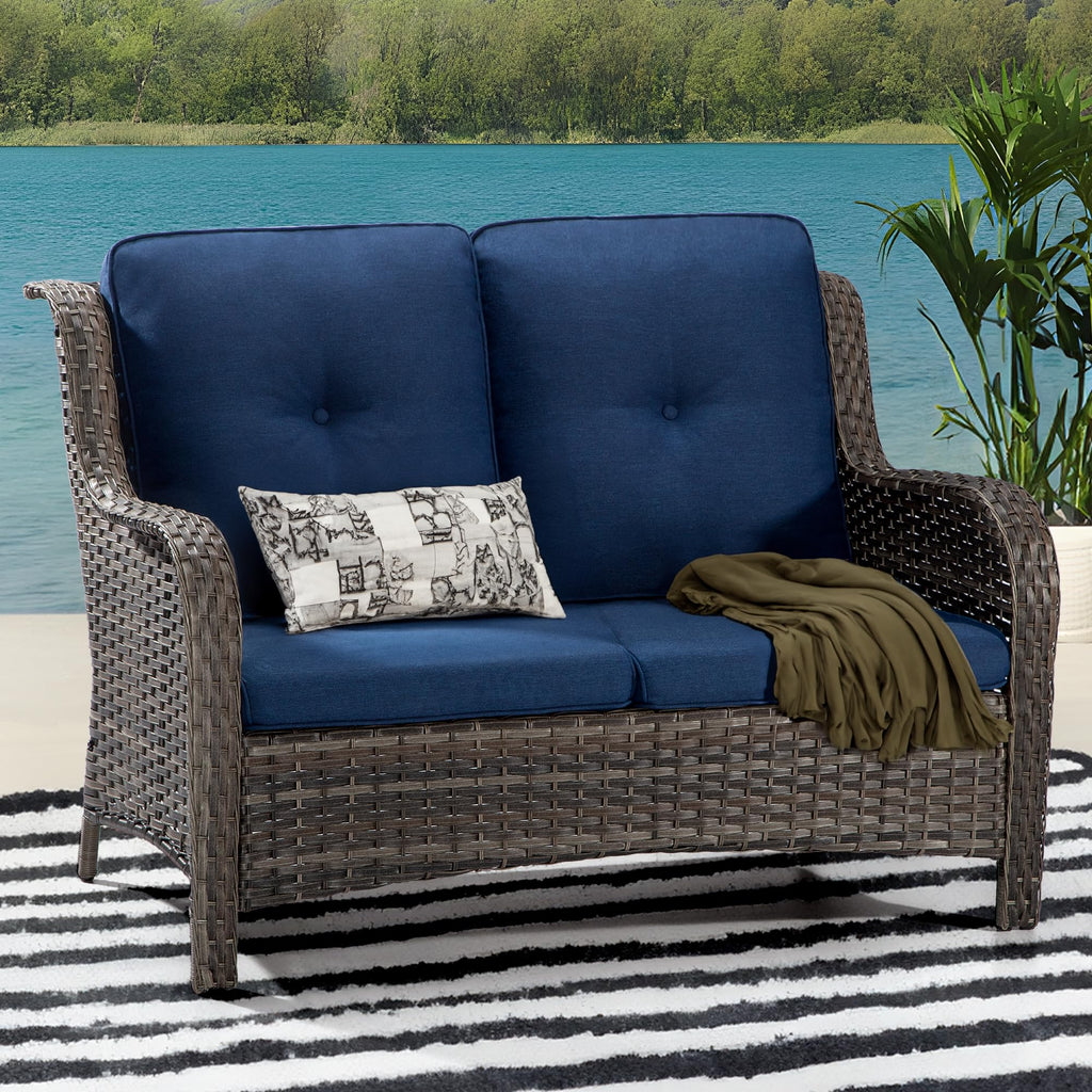 2-Seater Wicker Loveseat Sofa with Olefin Cushions N886215